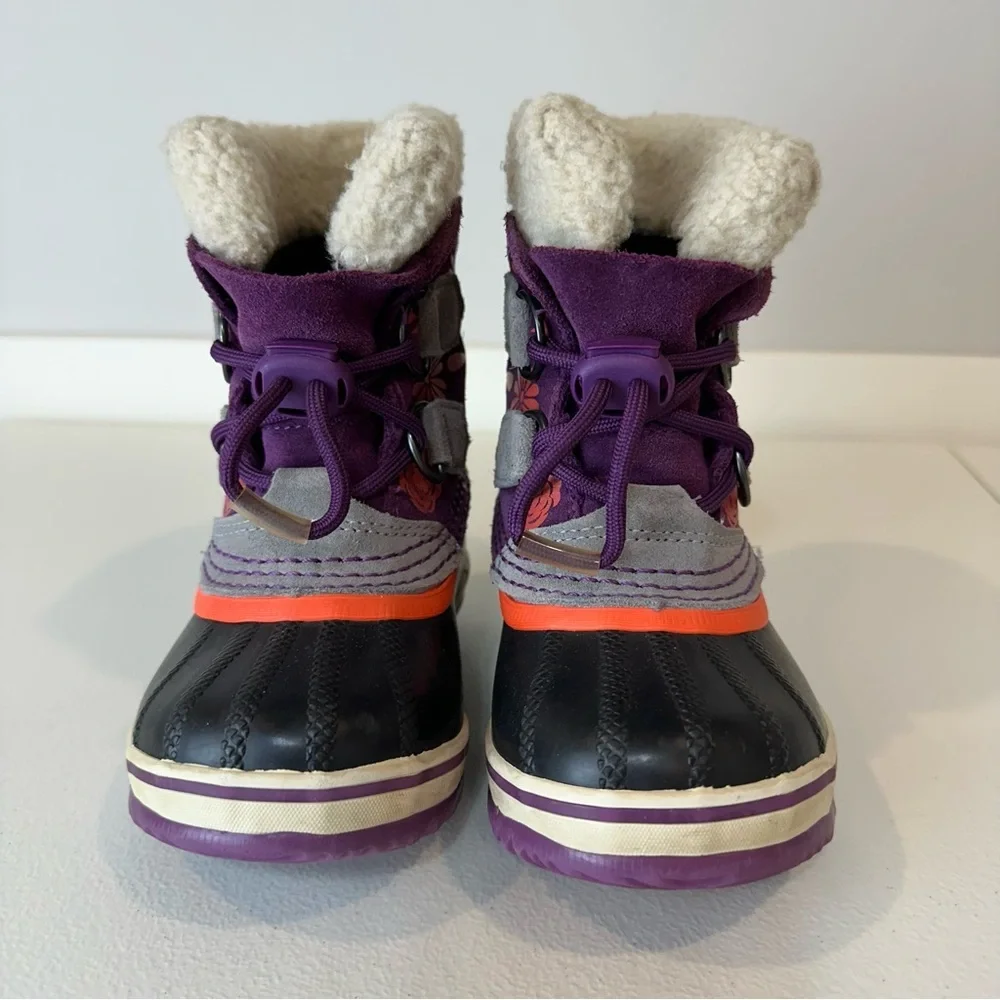 Sorel Kids Girls Purple Pink Floral Winter Snow Boots Size 8